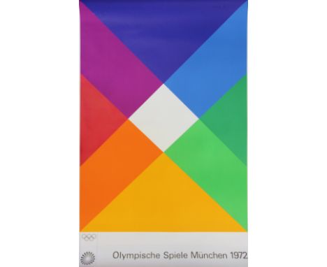 After Max Bill (Swiss),
Colour lithograph poster,
'Olympische Spiele Munchen 1972', an original Munich Olympic poster of an a