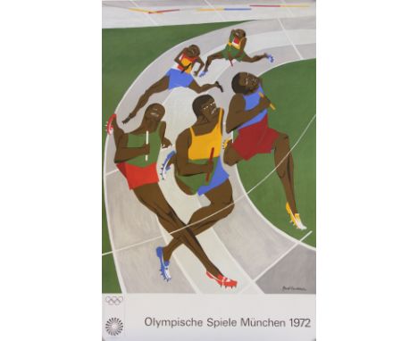 After Jacob Lawrence, (African - American)
Colour lithograph poster,
'Olympische Spiele Munchen 1972', an original Munich Oly