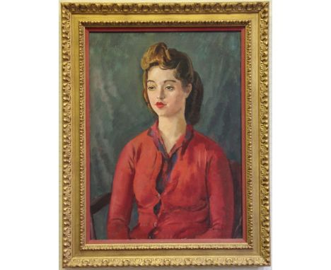 Philip Naviasky (1894-1983)
oil on canvas,
Portrait of a lady in a red dress,
signed lower right,
75 x 55cm - framed