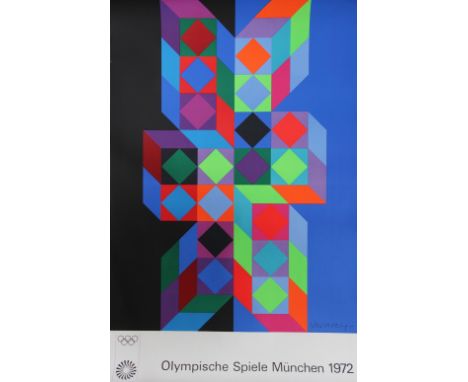 After Victor Vasarely (Hungarian),
Colour lithograph poster,
'Olympische Spiele Munchen 1972', an original Munich Olympic pos