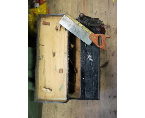 A toolbox and contents, to include Stanley planes and others 