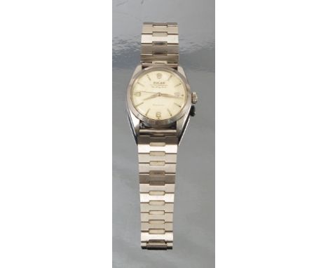 A Rolex Oyster Perpetual Air King date gentleman's wristwatch, in stainless steel, the circular white dial with batons, Arabi