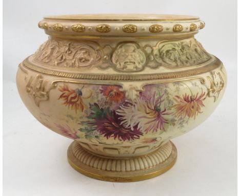 A Royal Worcester blush ivory jardiniere, with moulded rim, the body decorated with flowers, shape number 1621, dated 1903, a