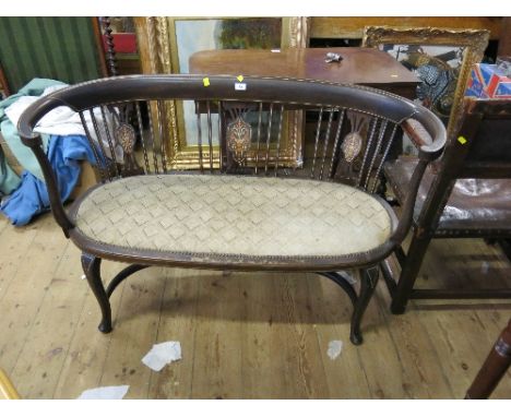 An Edwardian two seater sofa, with bone line inlay, width 60 ins