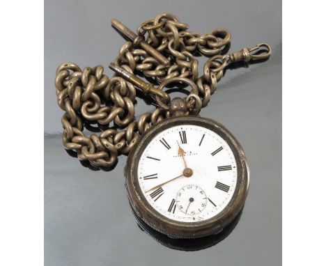 A Hays of Worcester silver open faced pocket watch, Birmingham 1913, signed white enamel dial with black Roman numerals, gilt