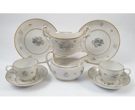 A Barr Flight and Barr Worcester part tea service, comprising six cups, six saucers, two plates, jug, slop bowl and sugar bow