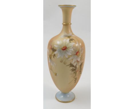 A Graingers Worcester blush ivory vase, the lobed body decorated with gilded flowers, to a blush and light blue ground circul