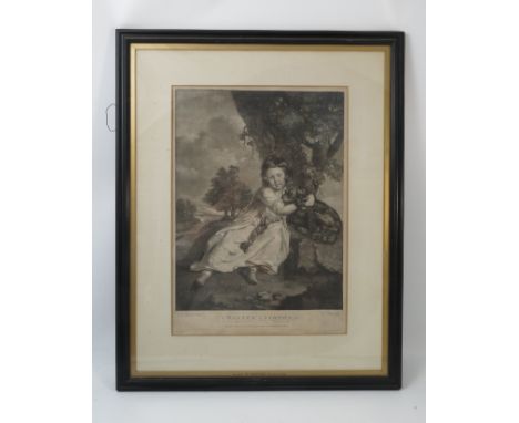 After Joseph Wright of Derby, a black and white mezzotint by William Pether, Master Aston, portrait of a young boy and dog in