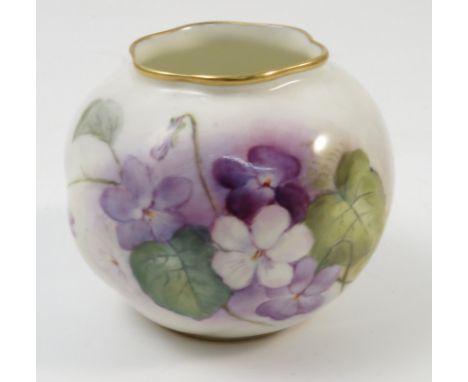 A Royal Worcester wrythen moulded vase, decorated with hand painted violet, by D Rea, shape number G161, dated 1959, height 2