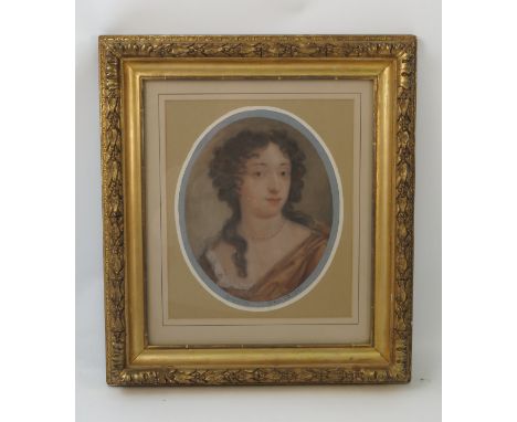 An oval pastel portrait, of a woman, inscribed to mount Henrietta Maria, inscribed verso artist Rosalba Carriera, maximum dia