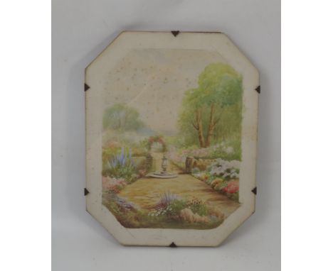 F R Rushton, watercolour, garden scene with sundial, dated 1952, 18ins x 12ins 