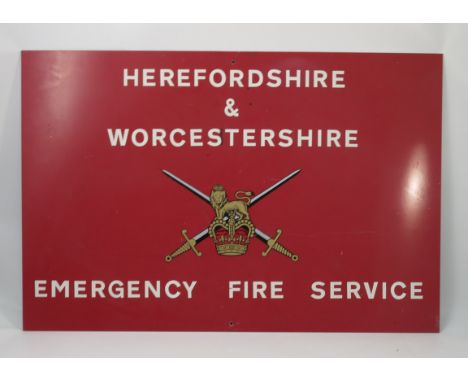 A Herefordshire & Worcestershire Emergency Fire Service enamel sign, 24ins x 36ins