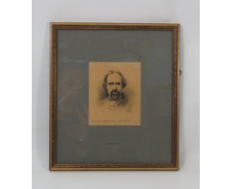 Raoul Millais, black chalk, portrait of Dante Gabriel Rosetti, 5.5ins x 4.5ins