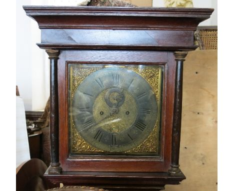 An 18th century oak longcase clock, having a square brass dial, decorated with cherubs, Thomas Loftus of Wisbech, height of c