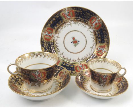 A Chamberlains Worcester part tea service, decorated in iron reds, blues and gilts, comprising of forty-five pieces, from the