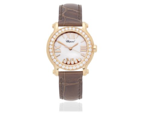 Chopard. A lady's 18K rose gold diamond set quartz wristwatch with mother of pearl dialModel: Happy SportReference: 274189-50