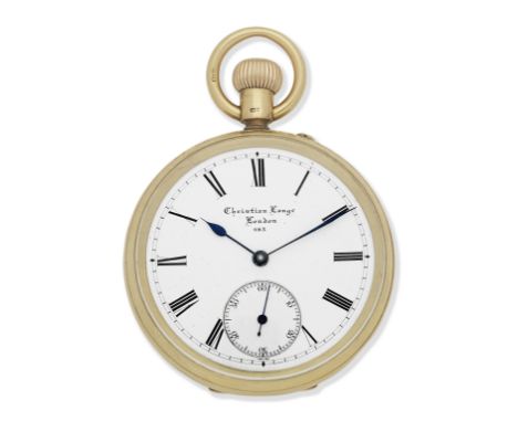 Christain Lange, London. An 18K gold keyless wind open face pocket watchDate: London Hallmark for 1920Movement: Gilt 3/4 plat