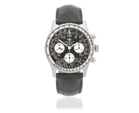 Breitling. A stainless steel manual wind chronograph bracelet watch with 24 hour dialModel: Cosmonaute NavitimerReference: 80