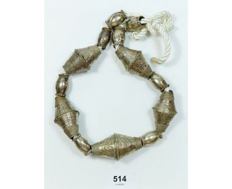 A Middle Eastern vintage white metal large beaded necklace 