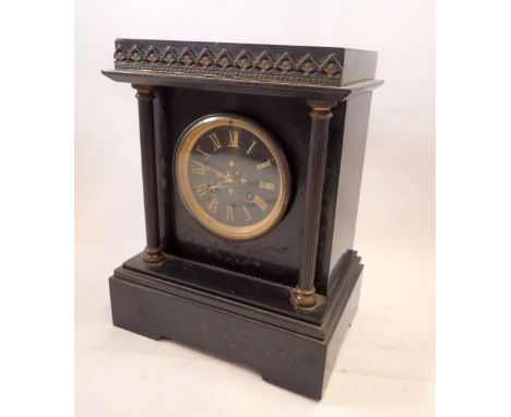 A Victorian black slate mantel clock, 29cm tall 