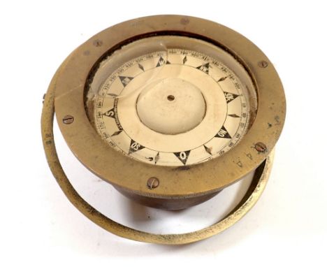 A brass ships compass by J C Krohn &amp; Son, Bergen, Norway, 14cm diameter 
