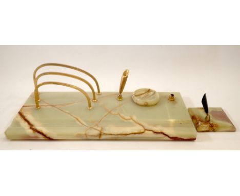 A vintage onyx desk stand with letter rack 