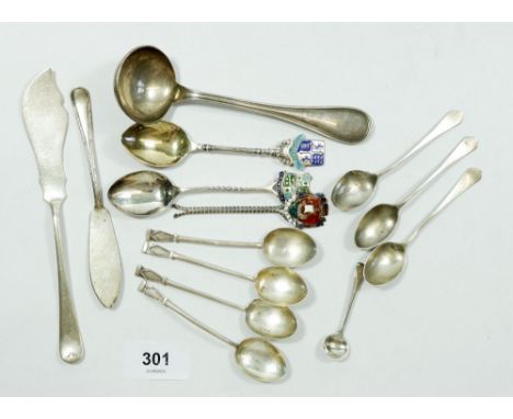 A small group of silver cutlery, 122g and a silver plated sauce ladle 