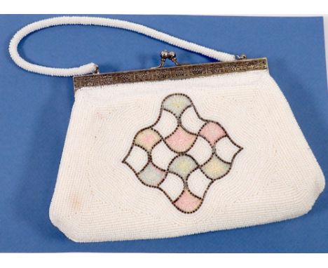 A vintage white and pastel beaded evening bag 