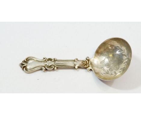 A Victorian silver caddy spoon, engraved flower by George Unite 