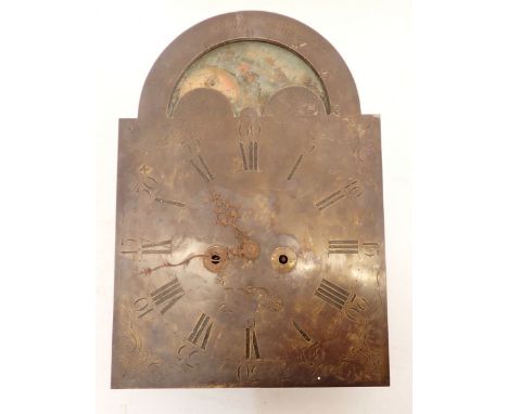 An 18th century longcase clock dial and movement by Sam Liddell, Oldswinford, the brass face with painted moon phase 