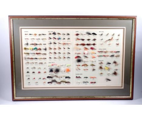 A Graham Trout Flies display board of fishing flies, 34 x 57cm 