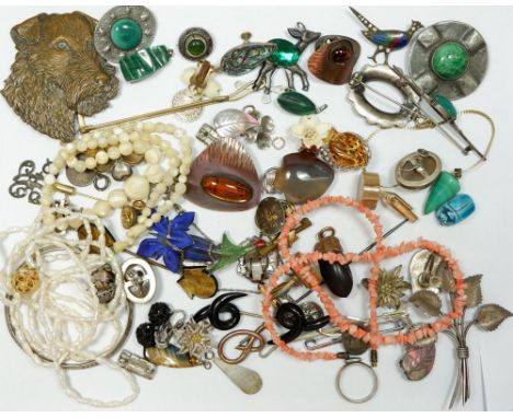 A box of vintage costume jewellery including silver 