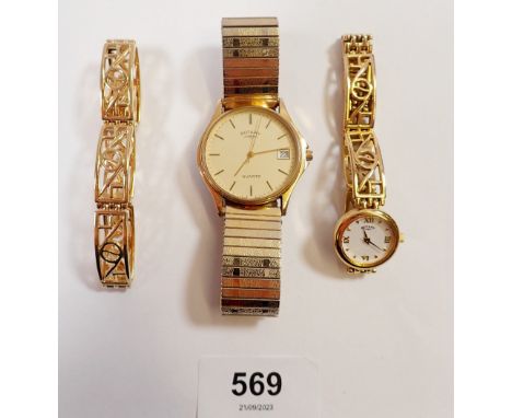 A Rotary quartz gents watch and a ladies one with matching bracelet 