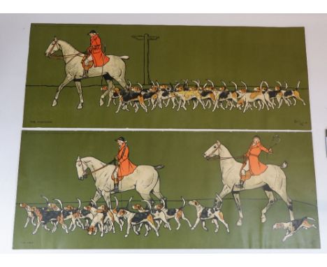 Two Cecil Aldin hunting prints - unframed published by Richard Wyman &amp; Co, 72 x 28cm 