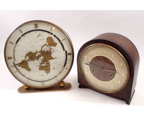 A Smiths oak mantel clock and a Kundo vintage world clock, 25cm tall 