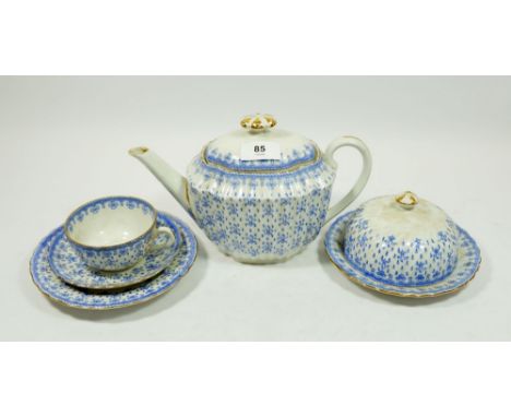 A Schatter Fleur de Lys blue and white tea service 