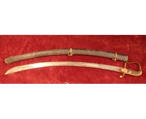 An 18th century cavalry sword with leather and metal hilt and metal scabbard 