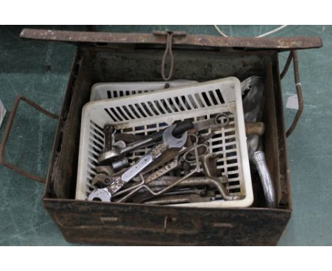 Tin trunk of mixed tools - spanners etc