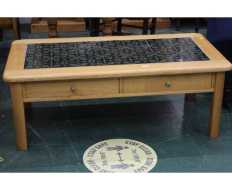 Modern rectangular tile topped coffee table with two drawers to front