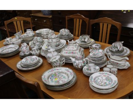 Large collection of Indian Tree pattern tea and dinnerware tureens, ashettes, teapot, egg cups, bowls and plates etc