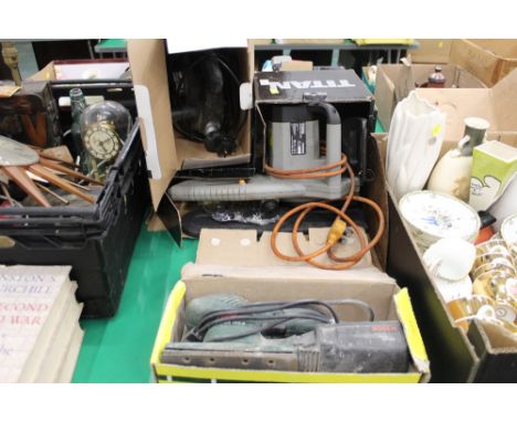 A Titan electric chainsaw, a Draper electric planner and a Bosch sander 
