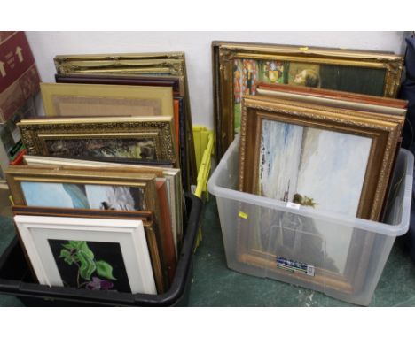 Three tubs of mixed pictures and prints - Millais print etc