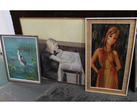 Print and three oil paintings 