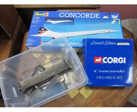 Concorde Aviation Part Vane/Fan Blade Five Pieces, the longest 23.5cm Revell 1:144 model, Corgi two piece set.