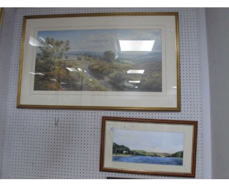 Rick (Mick), Dam Flask, original artwork, signed lower right, 19 x 40cm; Rex Preston, rural scene, colour print, 39 x 79cm.