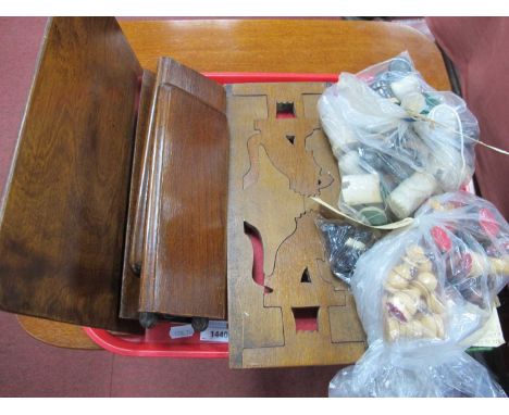 Chess Sets, in pottery, alabaster, and wood, Watts of Sheffield oak lectern, and book trough with pierced canine ends