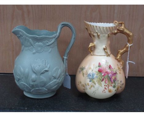 Early XX Century Royal Worcester Blush Ivory Jug, with floral decoration, puce mark to base No 1507, 21cm high; together with