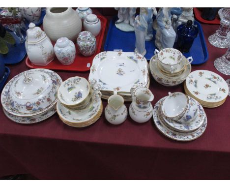 Royal Worcester part tea and dinner service to include teacups, saucers, jugs, plates, bowl, tureen decorated with butterflie