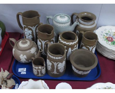 Late XIX century Dudson teapot, circa late XIX century graduating jugs, jasperware Dudson Hanley teapot etc. 1 Tray