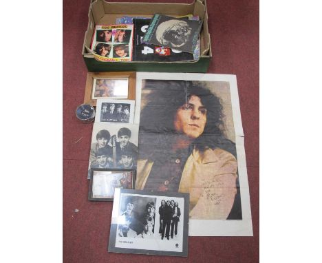 The Beatles Calendars 1996, 2000 (5), prints and postcards, Rolling Stones Big Hits, sheet music, Marc Bolan poster presented